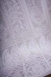 Noorani Viscose Georgette Chikankari Semi-Stitched Anarkali Suit Length with Bottom and Dupatta-White